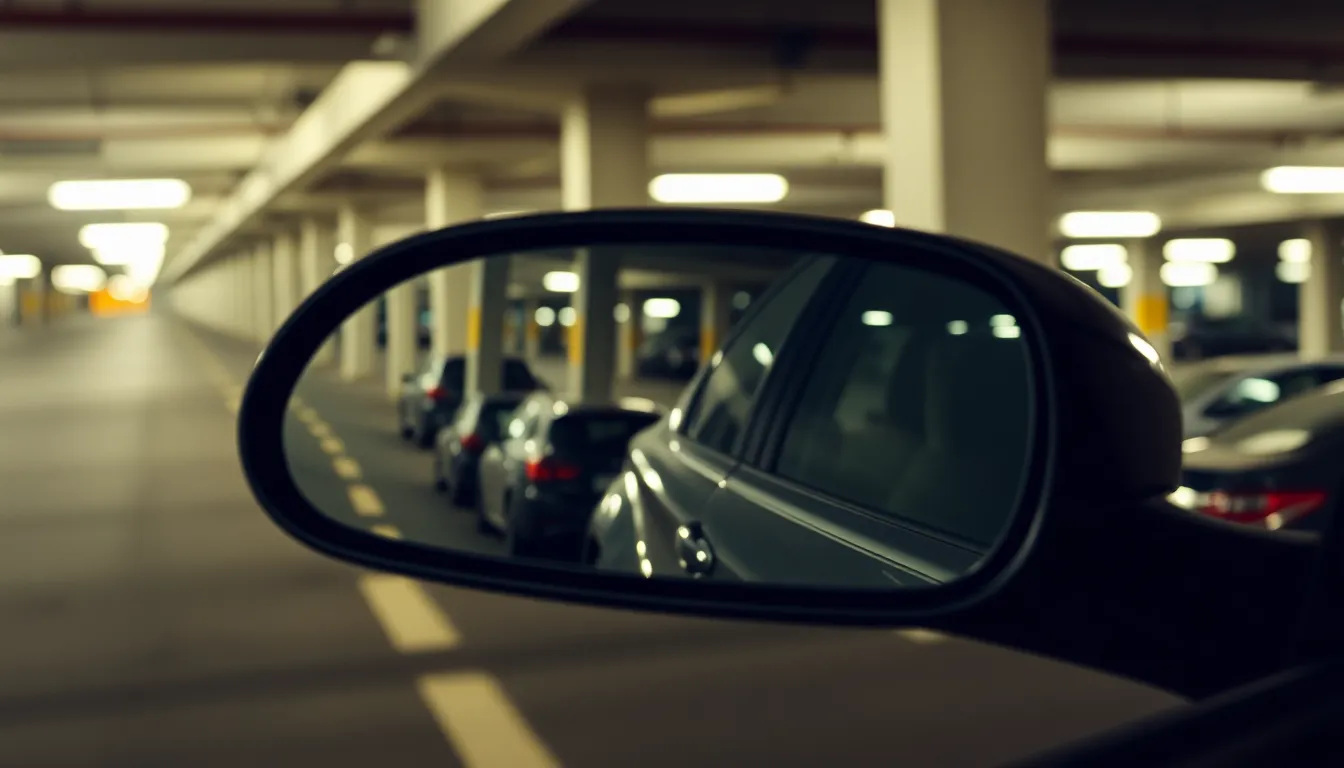 초보 운전자가 주차된 차량을 살펴보는 모습